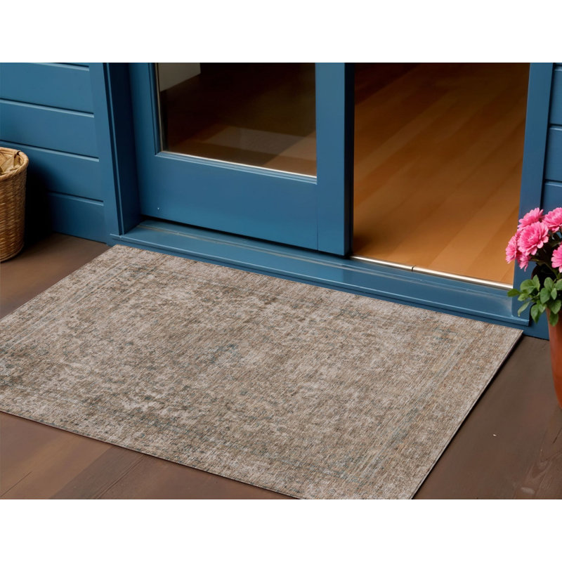 Tapis d'extérieur lavable abstrait brun et beige 3 pi x 5 pi