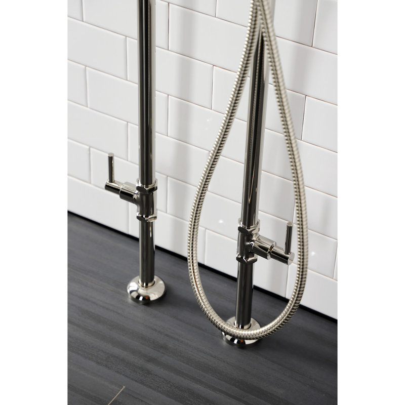 Kingston Brass Concord Freestanding Tub Faucet with Supply Line and Stop Valve, Polished Nickel, Cross