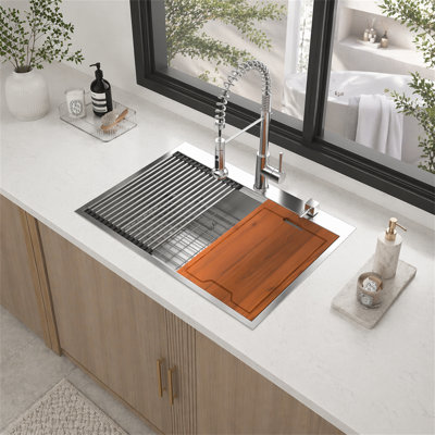 Évier de cuisine encastré 33 po - 33 po x 22 po x 10 po Évier de cuisine à cuve simple à montage sur comptoir en acier inoxydable calibre 16