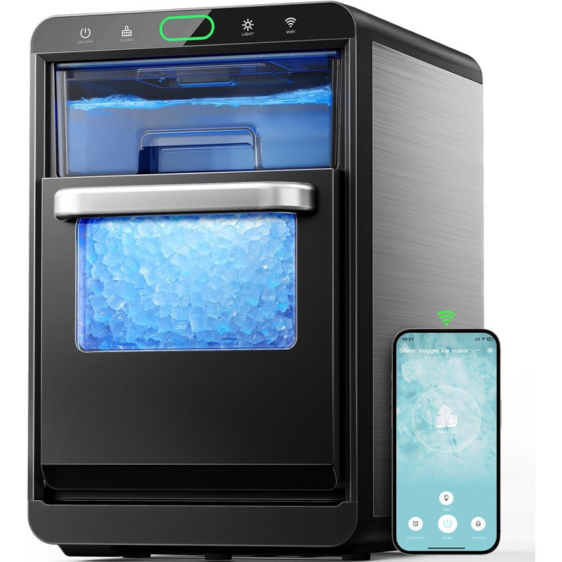 La machine à glaçons de table, le broyeur à glace domestique, la machine à glaçons Pebble, peuvent produire 44 livres de glace en 24 heures, avec un réservoir d'eau coulissant monté à l'avant et un panier amovible, en acier inoxydable. （Contrôle intelligent）