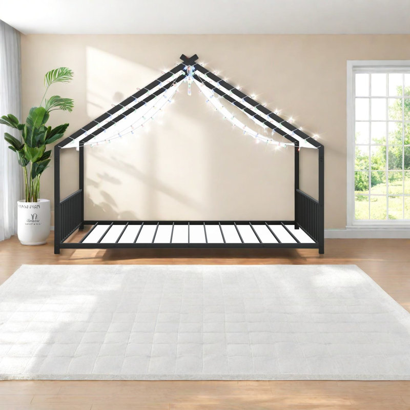 Lit pour enfants moderne en fer noir avec DEL, spacieux et amusant