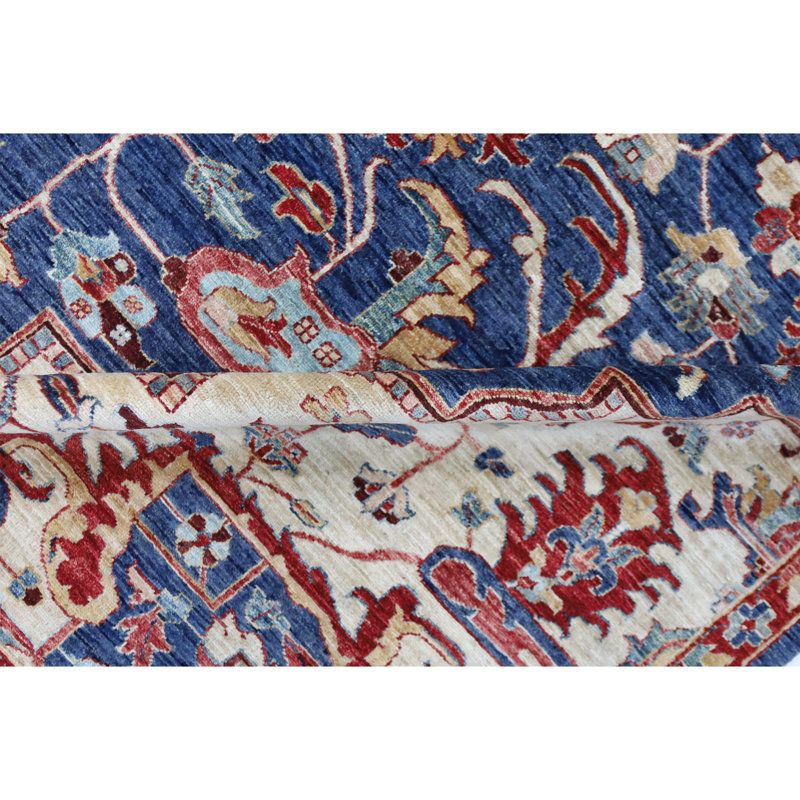 High-Quality Hand-Knotted Navy And Red Area Rug