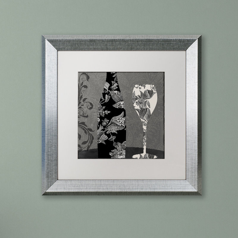«Vin Elegant II» par Color Bakery, impression encadrée, H 16 po x l 16 po, Toile avec cadre argenté, Blanc