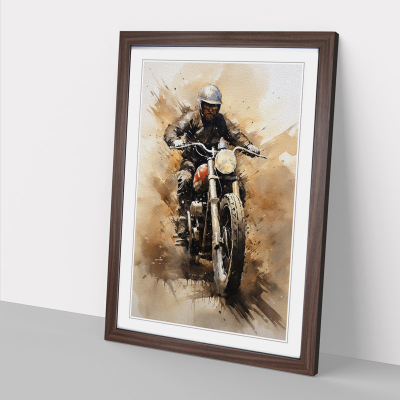Motorbike Gestural - Single Picture Frame Print on Wood, Walnut Framed, 34cm H x 25cm W x 2cm D