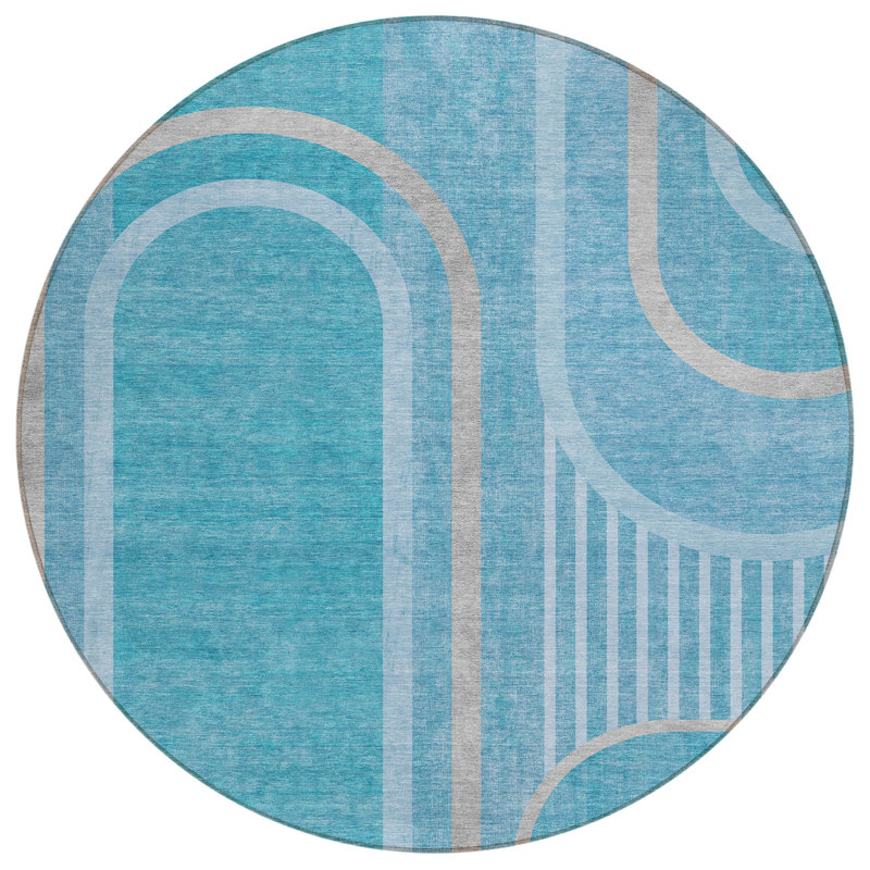 Kinslee Washable Geometric Indoor / Outdoor Rug, Round 8'