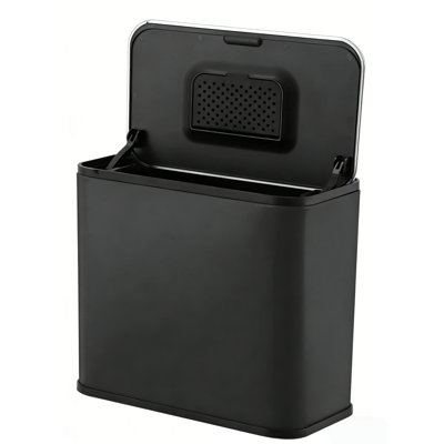 Poubelle de compost en acier inoxydable avec contrôle des odeurs - poubelle suspendue 1,3 gallon avec couvercle, seau intérieur amovible et filtre à charbon, poubelle de recyclage à fermeture en douceur à fixation murale ou de comptoir, noir