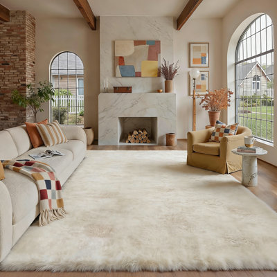 Ebern Designs Soft Fluffy Cream White Shag Area Rug for Living Room Bedroom Nursery Kids Room