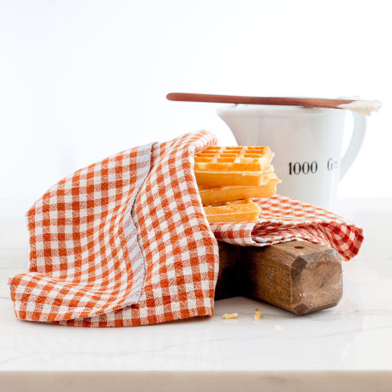 Torchon en lin Blockton, Cognac / bleu