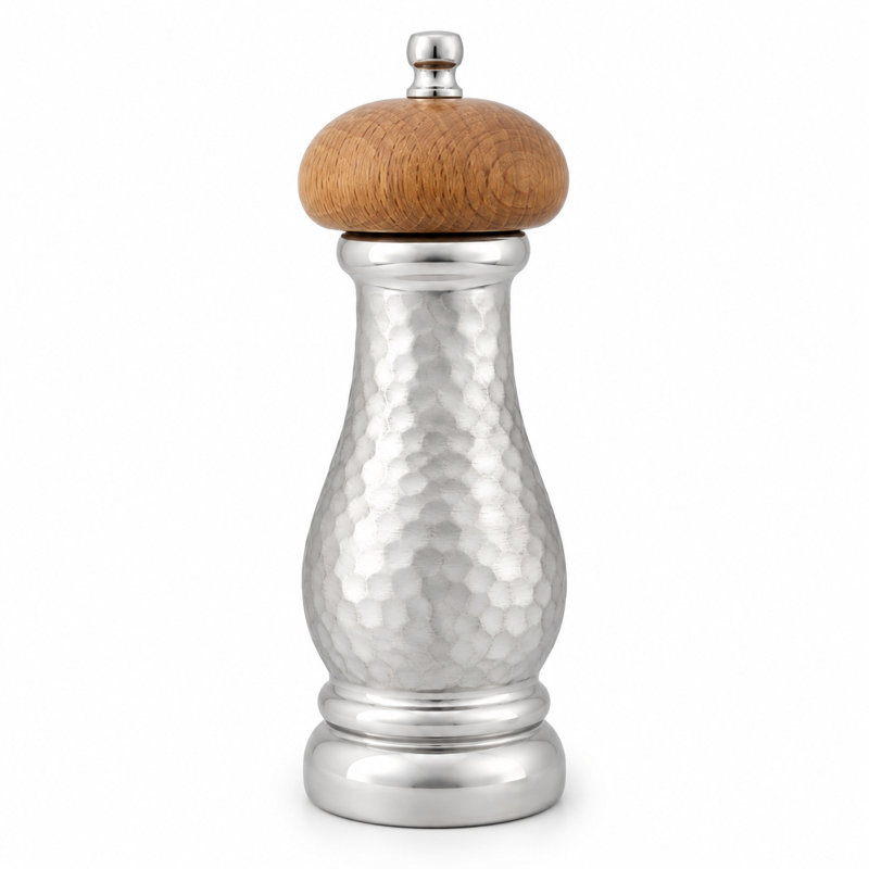Hammered Aluminium Pepper Mill, Walnut