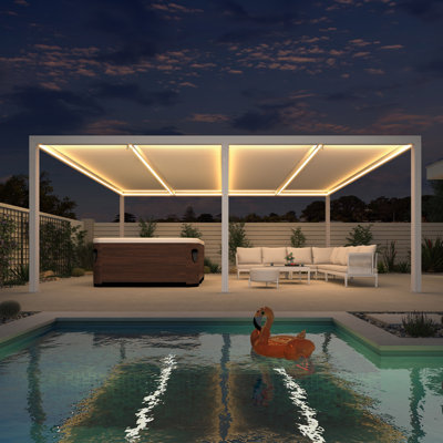 PURPLE LEAF 12' x 20' LED Louvered Pergola with Adjustable Roof Aluminum Hardtop Gazebo for Patio Deck Backyard，White