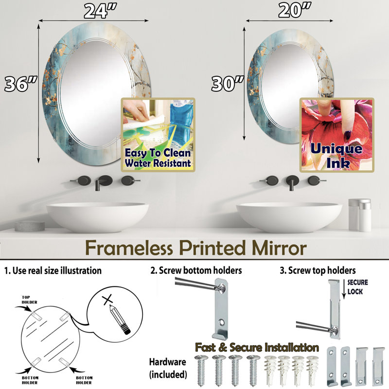 Hockessin - Miroir mural floral ovale, 30 po x 20 po