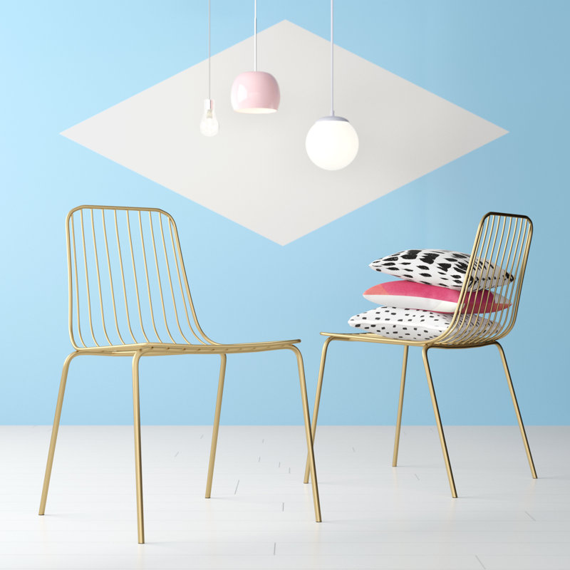 44cm H Slat Back Side Chair in Black, Gold