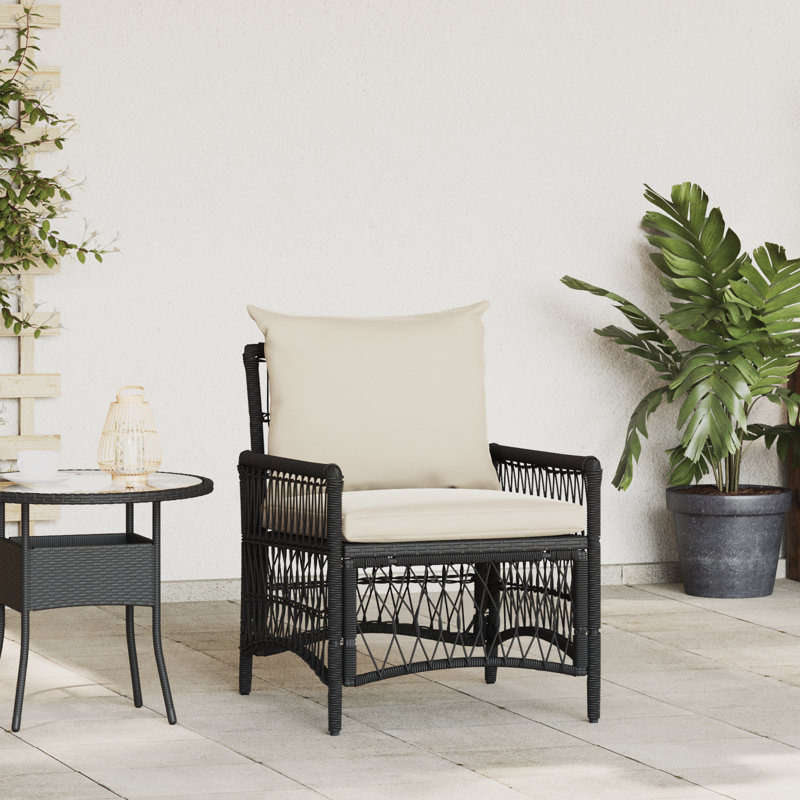  Chaise de jardin avec coussins en rotin noir 60 x 70 x 78 cm, Crème, crème, Noir