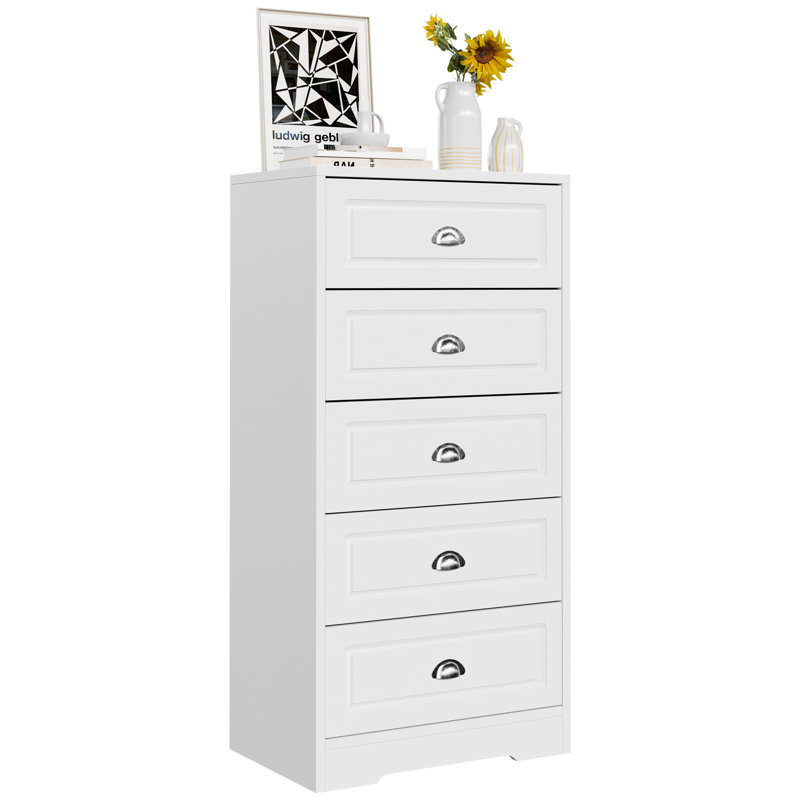 Commode 5 tiroirs Aunson, Blanc