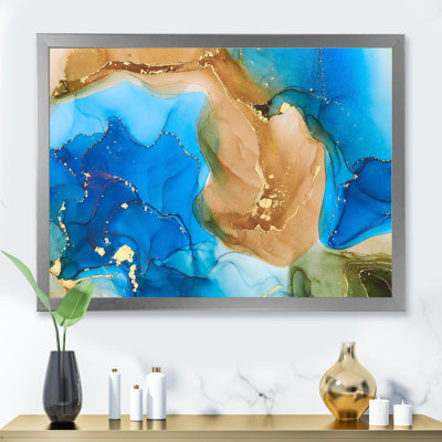 " Brown And Blue Luxury Abstract Fluid Art I " Painting Print