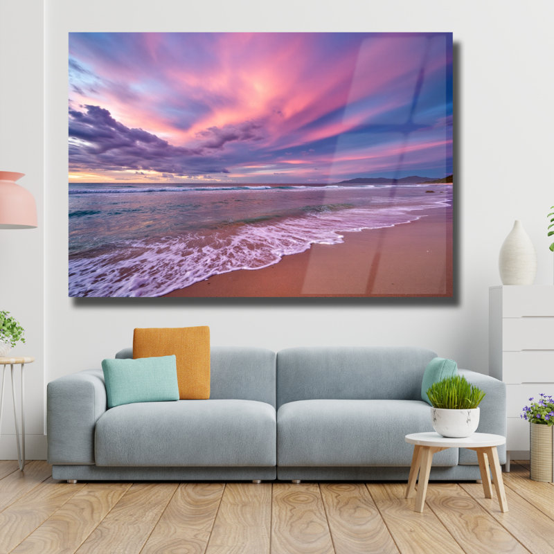 Coton, coucher de soleil, plage, verre trempé, art mural, H 20 po x l 30 po