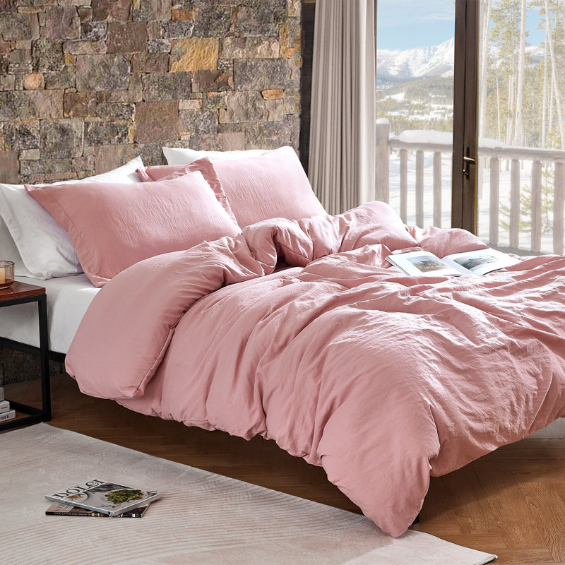 Natural Loft Prewashed Microfiber Duvet Cover Set, Pink, Queen Duvet Cover + 2 Standard Shams