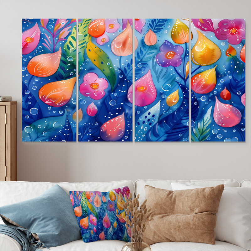 Ensemble de décorations murales roses et bleues sous l'eau I - Aquariums, H 32 po x l 64 po