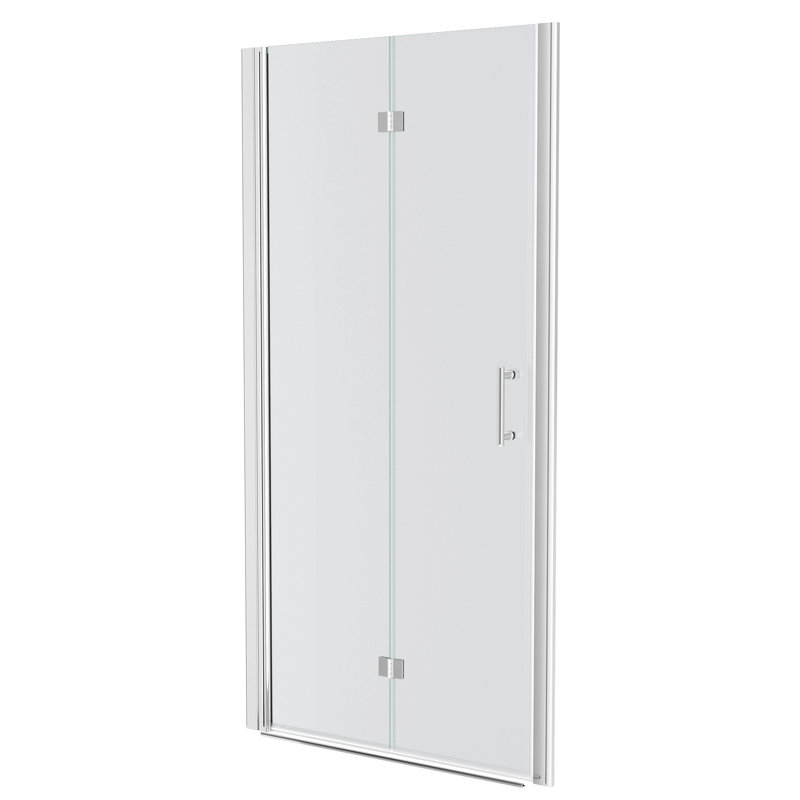 Fold Frameless Shower Door With Tempered Glass, Chrome