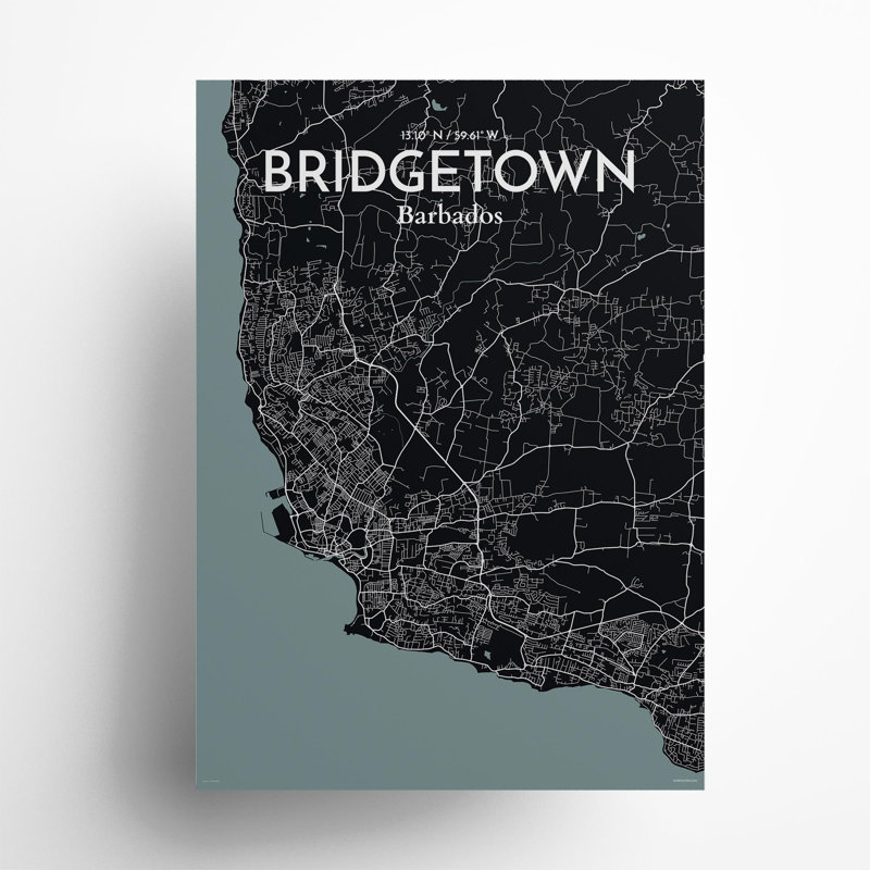 «Bridgetown City Map», impression, Gris/noir, H 27,6 po x l 19,7 po