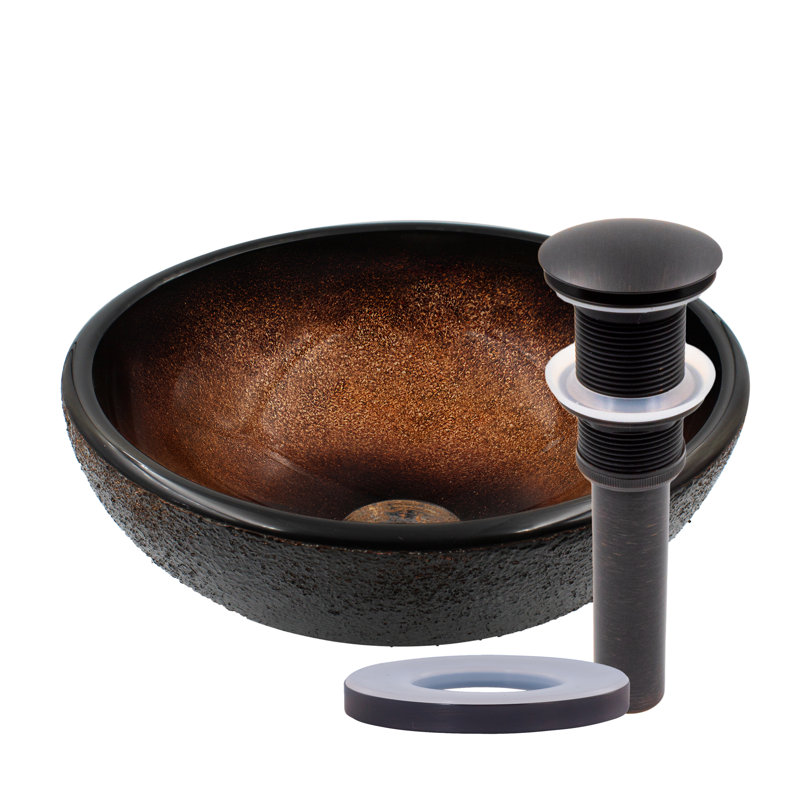 Novatto 12'' Glass Circular Bathroom Sink, Oil Rubbed Bronze