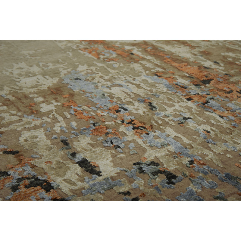 Tapis beige en laine noué à la main, 8 pi x 10 pi