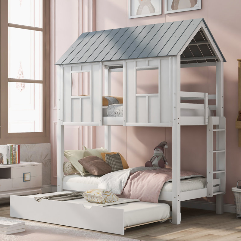 Lit superposé avec couchette House, Blanc / Gris