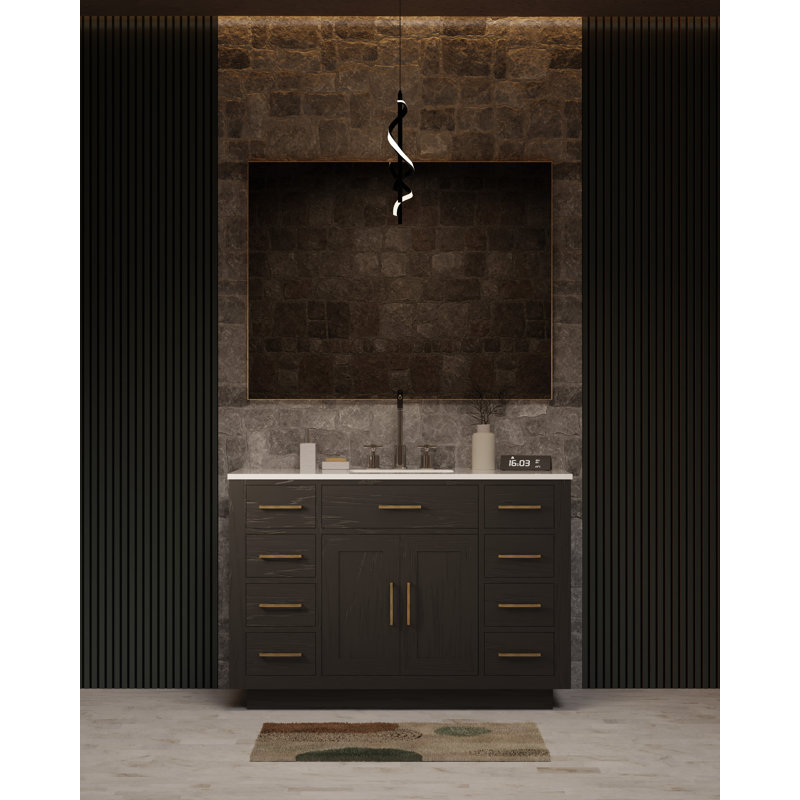 Ensemble de meuble-lavabo simple en chrome l 48 po x P 22 po Abbey, Chêne noir, Marbre de culture blanc