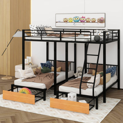 Full Over Twin Twin Bunk Bed Configuration With Convenient Storage Drawers