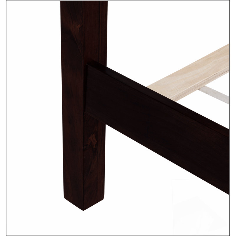 Lit en bois de pin avec tête et pied de lit en rotin, plateforme de lit central amélioré pour un soutien supérieur, espresso