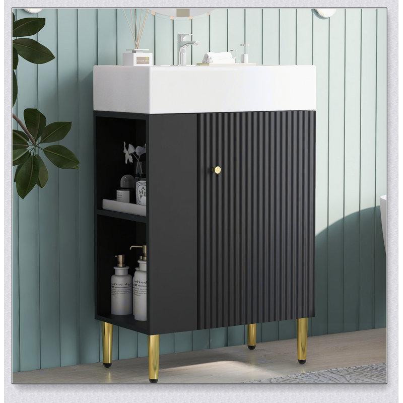 Meuble-lavabo 21,6 po, armoire combinée, meuble de rangement pour salle de bain, lavabo simple en céramique, rangement à gauche