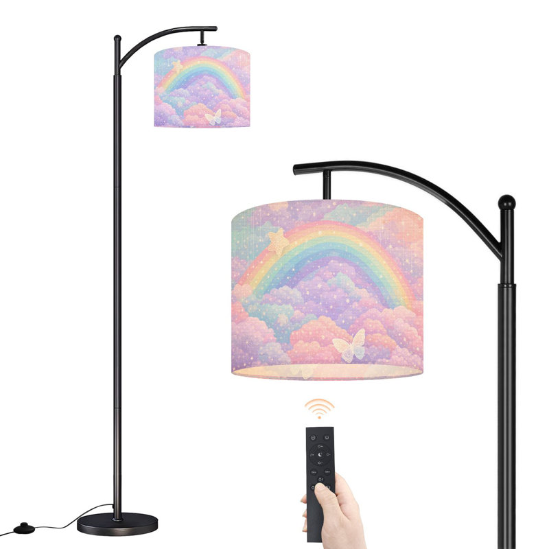 Arc Floor Lamp with Adjustable Lampshade Holographic fantasy rainbow clouds Pastel color sky Magical Standing Lamp 3 Color Temperatures Dimmable Tall Pole Lamp with Foot Switch for Bedroom