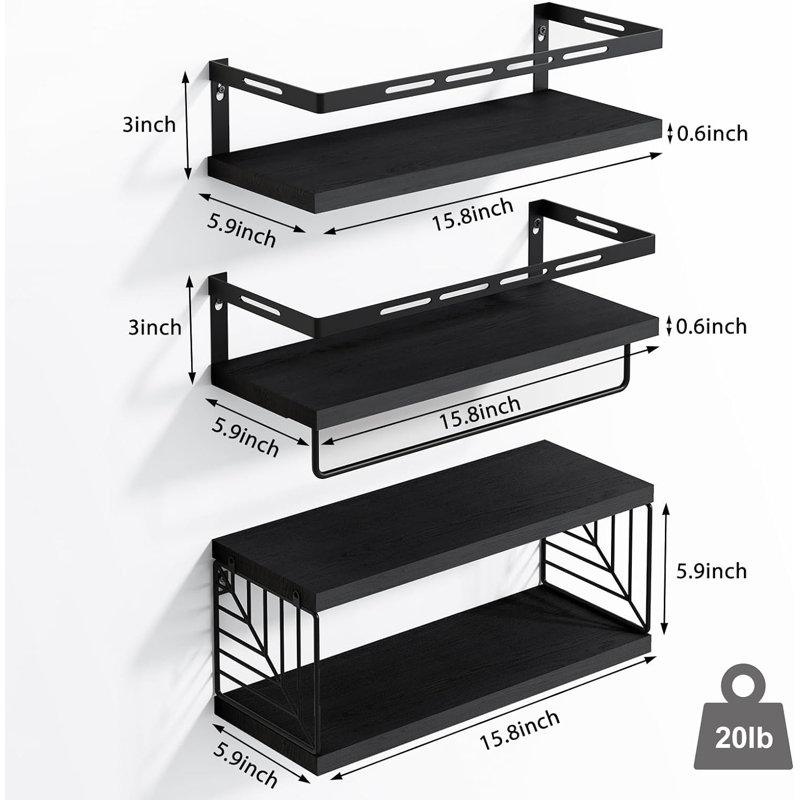 Valmer Bathroom Shelves, Black
