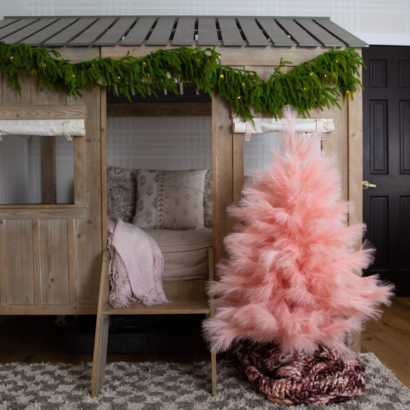 Arbre de Noël artificiel rose Pampas Grass, H 4 po x l 28 po x P 14 po