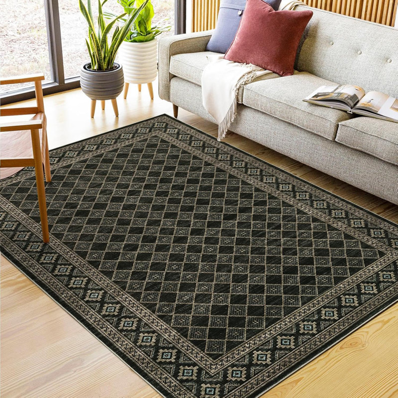 Tapis lavable 8 x 10 x 8 po, grand tapis à bordure moderne antidérapant et résistant aux taches pour la cuisine, la chambre à coucher, le bureau, beige