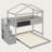 Twin over Full House Bunk Bed with Storage Staircase and Blackboard, Solid Wood Frame-2100132609