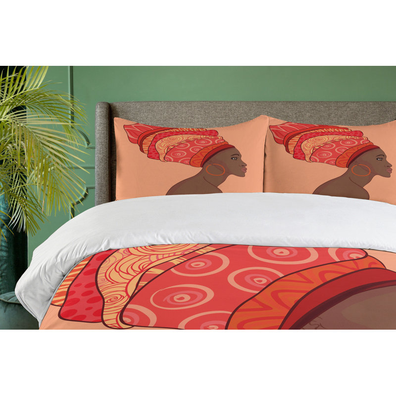 Twin Chocolate Salmon African Folk Art Duvet Cover Set