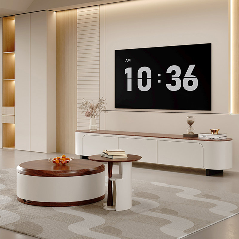 Table basse ronde avec meuble télé