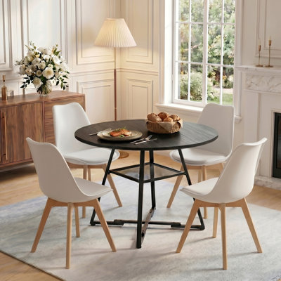 Rohun 42" Round Industrial Kitchen Dining Table Set With 32.8"H Dining Chair