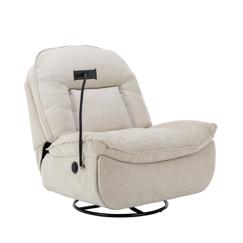 Betzabe Upholstered Swivel Recliner, Beige Chenille