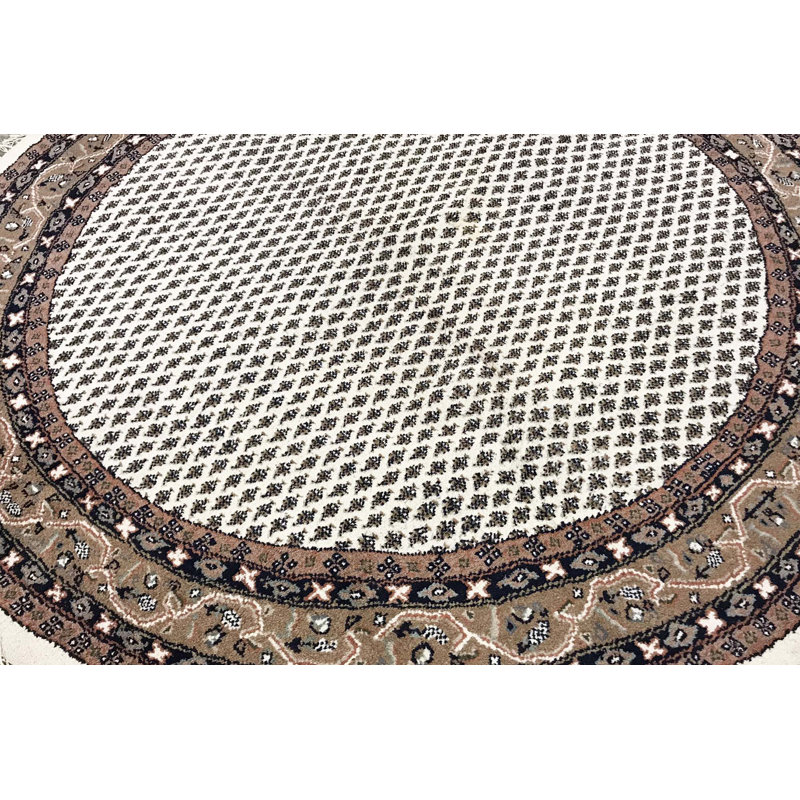 Hand-Knotted High-Quality Ivory and Beige Round Area Rug