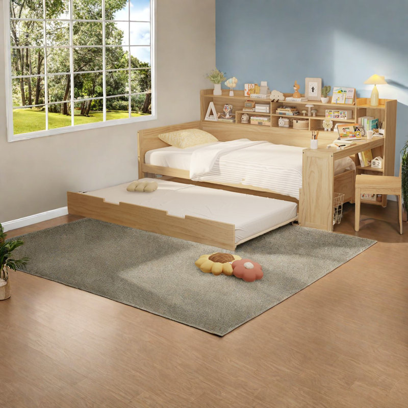Lit simple multifonctionnel en bois avec rangement, design moderne pour la maison