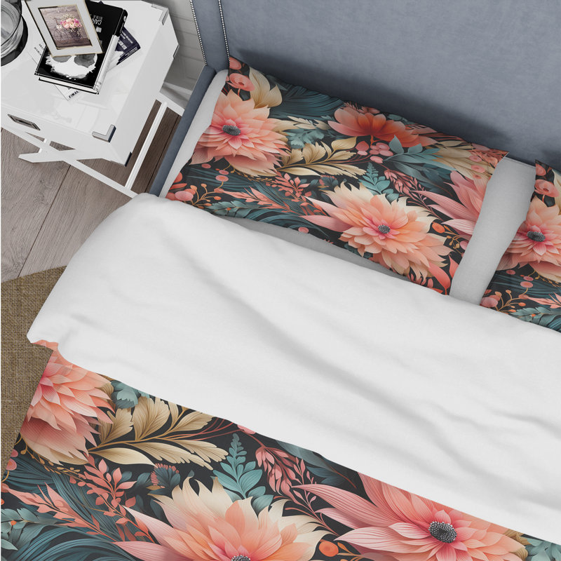 Ensemble de housse de couette Boho Tropical Pink Chrysanthemum Wings, Housse de couette pour très grand lit et 2 très