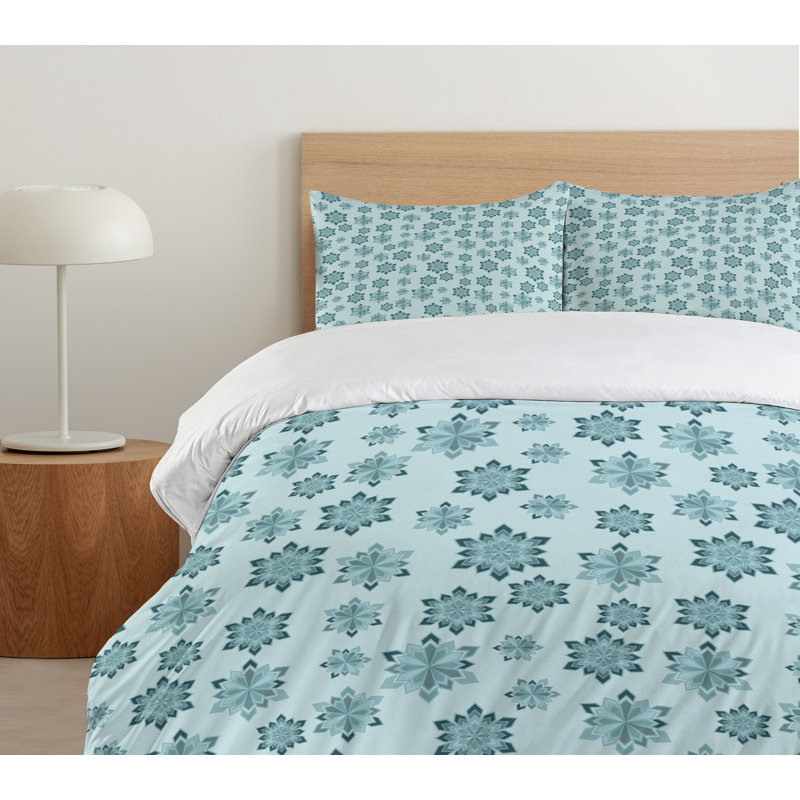 Teal and Pale Blue Snowflake Queen Duvet Cover Set
