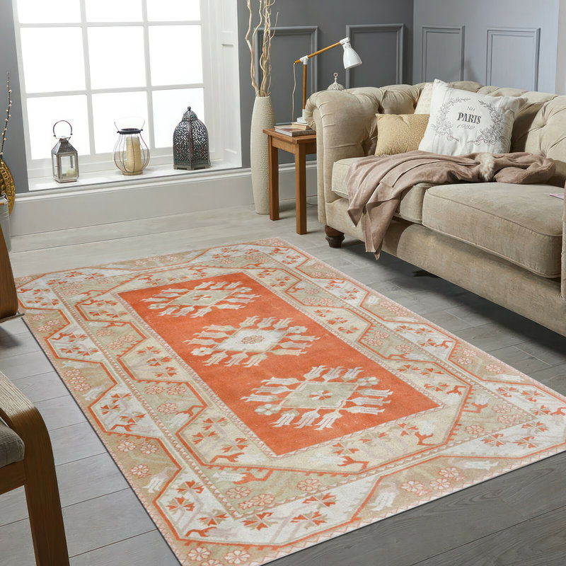 Soft Non-Woven Printed Rug Featuring an Intricate Geometric Pattern in Earthy Tones Perfect for Adding a Stylish Touch to Any Living Space