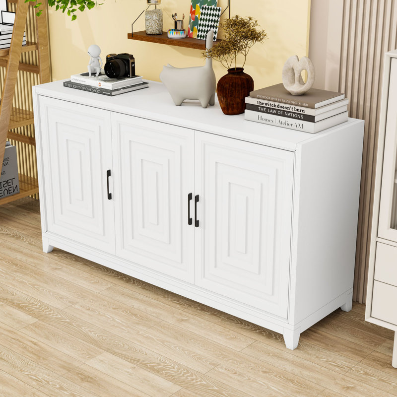 Buffet en bois avec portes et tablettes réglables, Blanc
