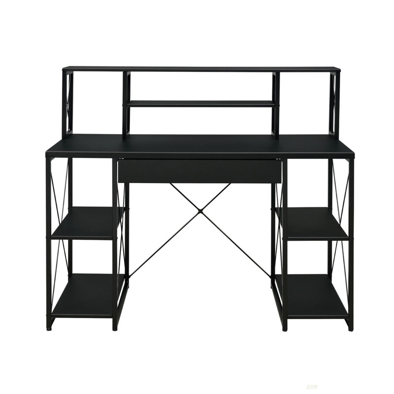 Writing Desk With One Drawer And 8 Open Compartment(Desk), Black, 40.96" H x 46.96" W x 24.03" D