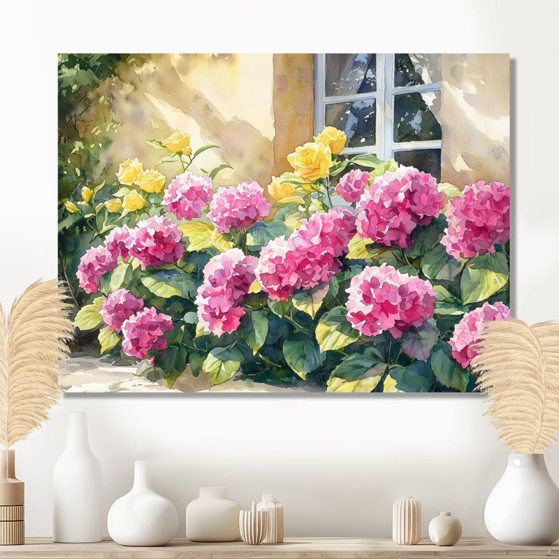 Isangue, Hortensias dans un jardin à la française - Hortensia, art mural, Toile tendue, Ne s’applique pas, 24" H x 32" W