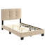 Lit simple en bois massif avec velours brun à boutons et rails à hauteur réglable-1118144121