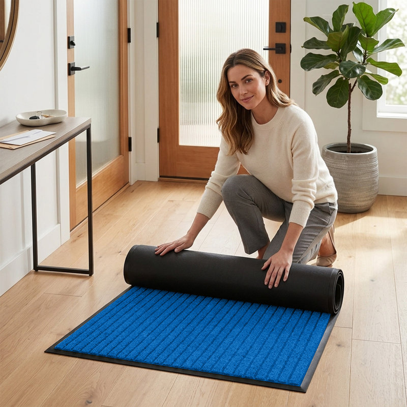 NON-SLIP RUBBER DOOR MAT - INDOOR/OUTDOOR USE, Blue, 80cm W x 150cm L